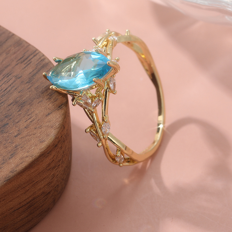Vintage Floral CZ Engagement Ring Golden Tone for Her